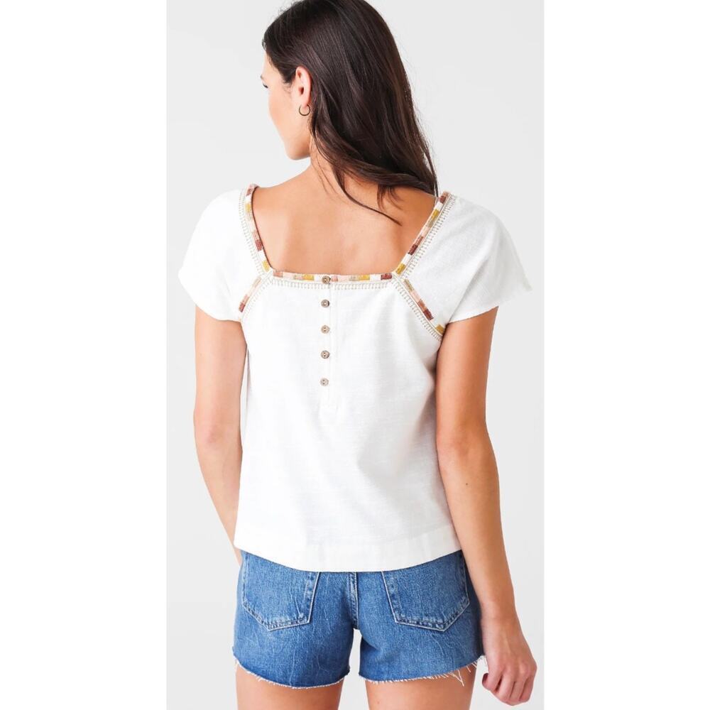 FAHERTY Torrance Top 100% Org Cotton Embroidered Square Neck Size XS - Picture 2 of 6